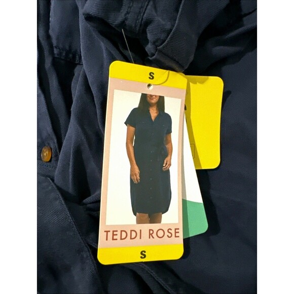Teddi Rose Women's S Button Front Soft Tencel Midi Shirt Dress Belted Navy NWT - Picture 9 of 11